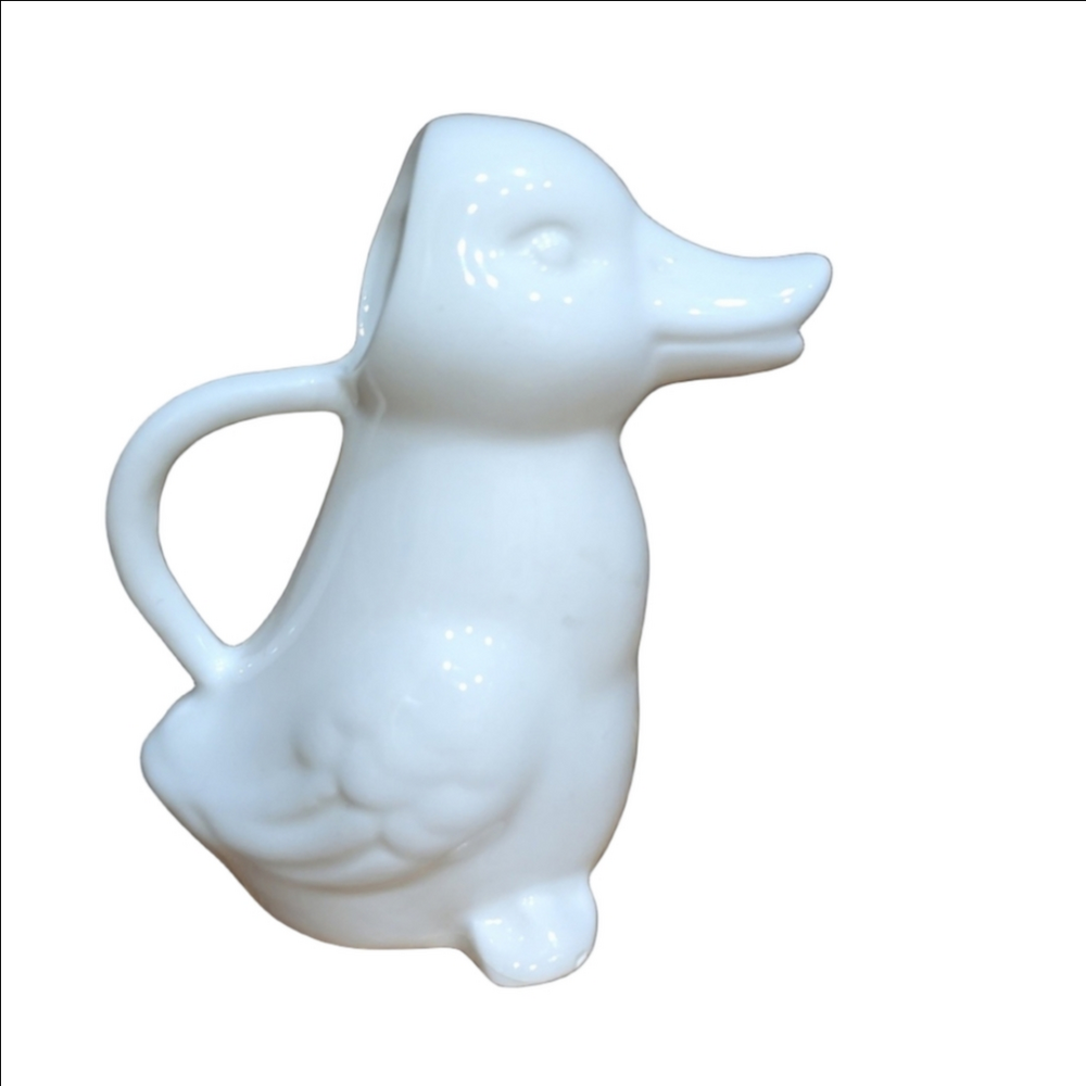 Adorable White Mini Ceramic Duck Cream Pitcher 3.25"
